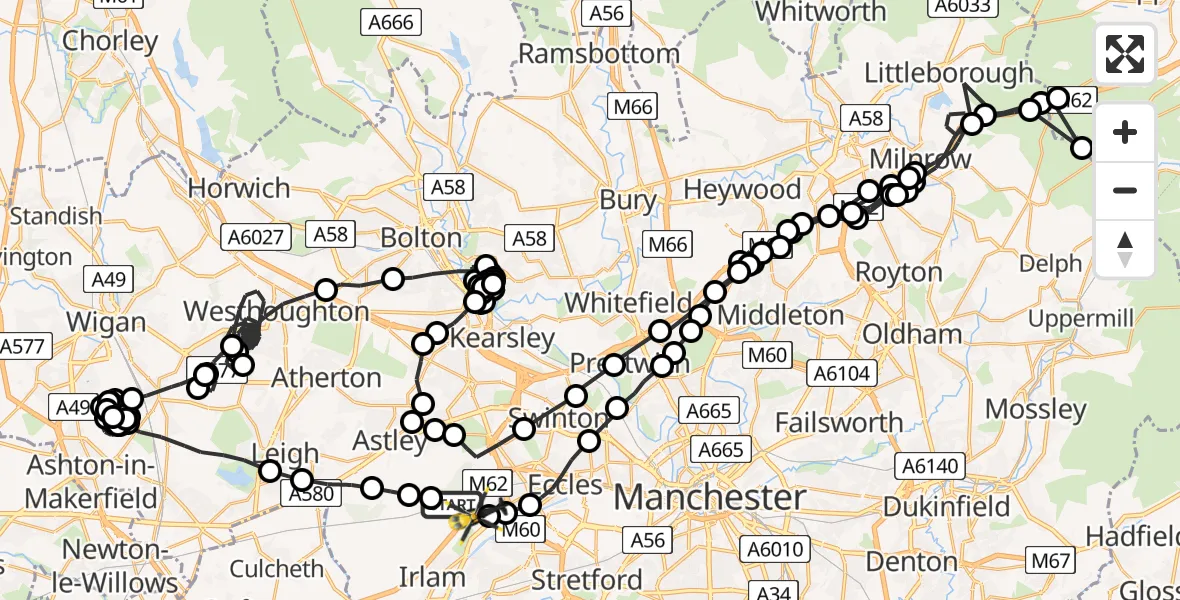 Flight route Police Helicopter Irlam - Manchester Barton Aerodrome, 28 July 2026, 22:25