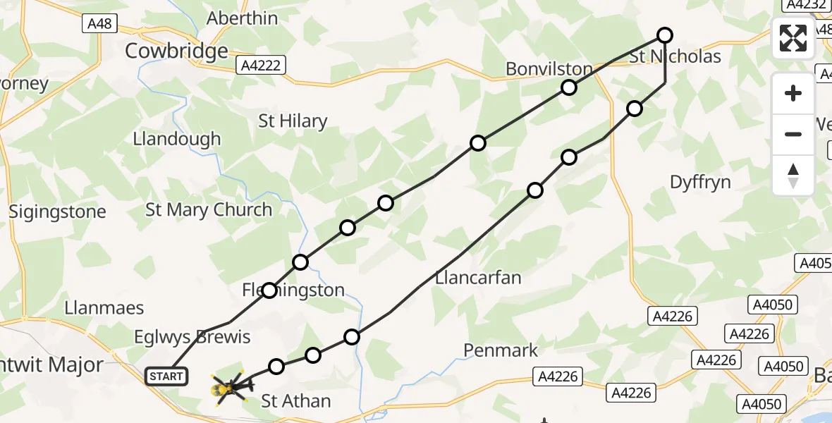 Flight route Police Helicopter MOD St Athan - MOD St Athan, 28 July 2026, 22:40