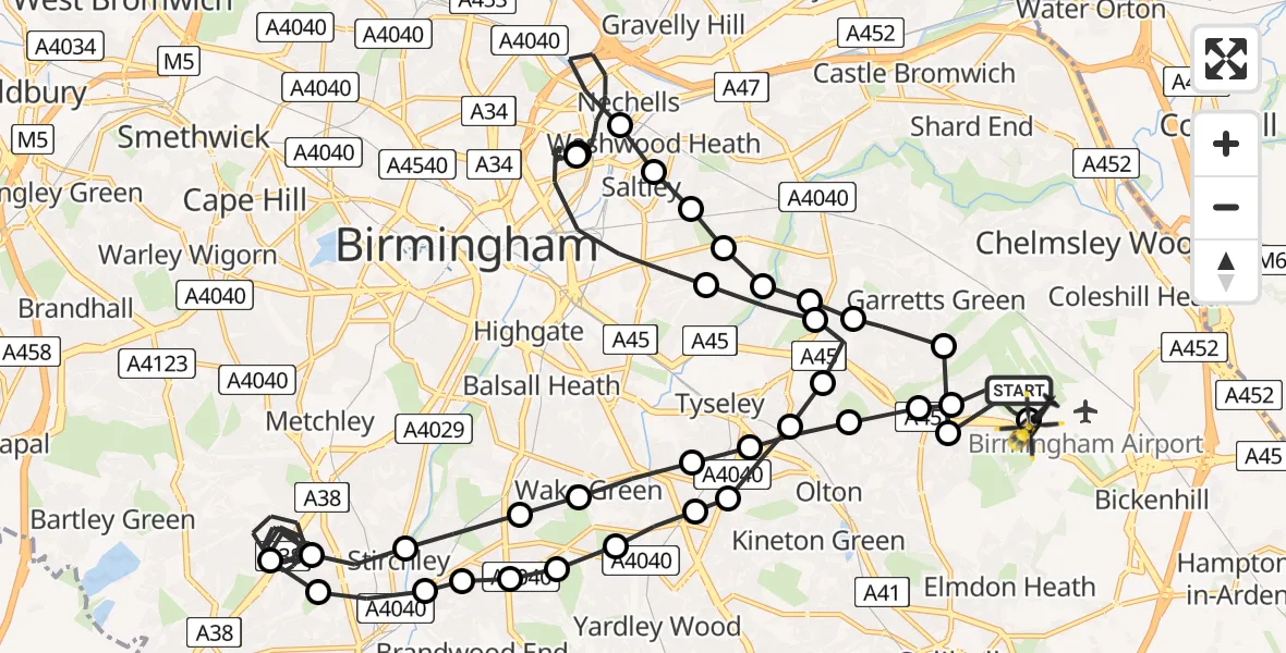 Flight route Police Helicopter Birmingham Airport - Birmingham Airport, 28 July 2026, 22:51