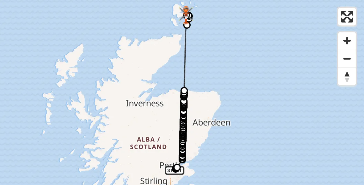 Flight route Coastguard Helicopter Fife - Kirkwall Airport, 28 July 2026, 22:53