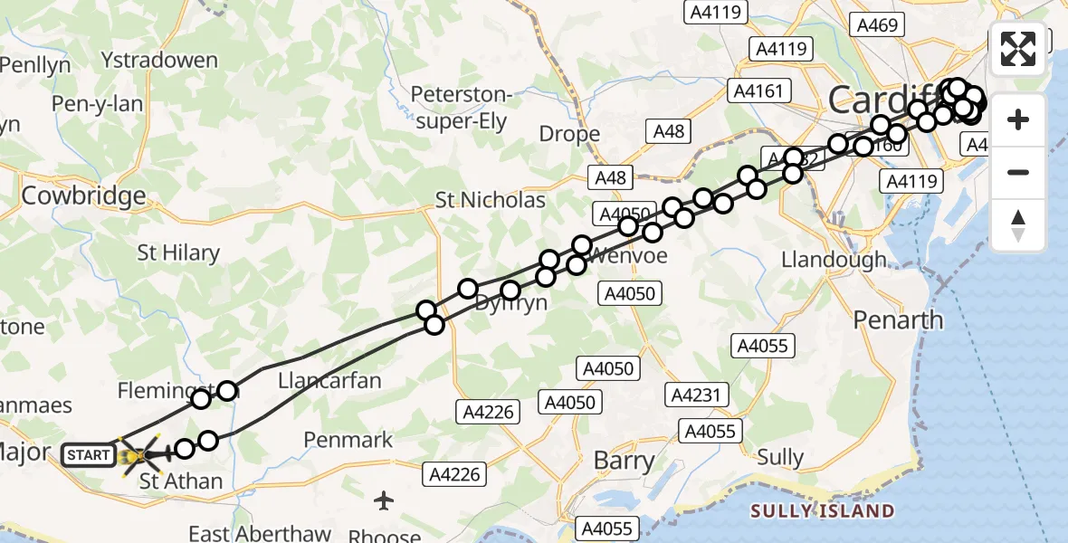 Flight route Police Helicopter MOD St Athan - MOD St Athan, 28 July 2026, 22:56