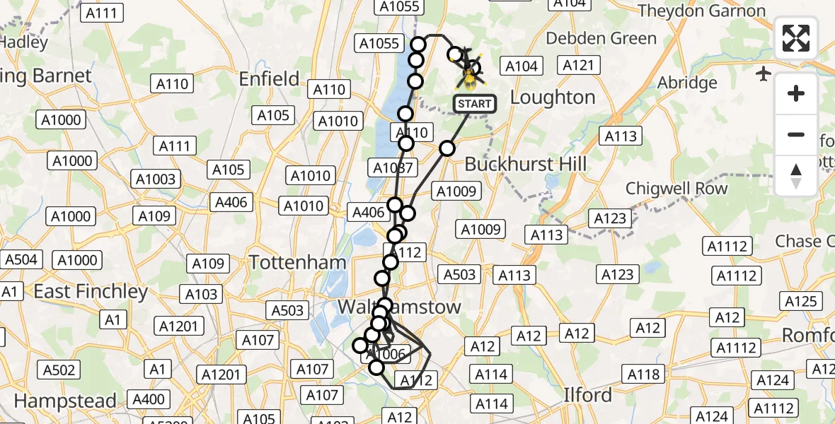 Flight route Police Helicopter Sewardstonebury - Sewardstonebury, 28 July 2026, 23:00