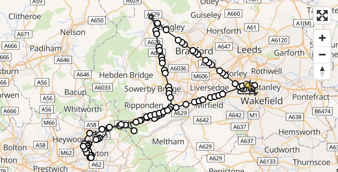 Flight route Police Helicopter East Ardsley - East Ardsley, 29 July 2026, 00:08