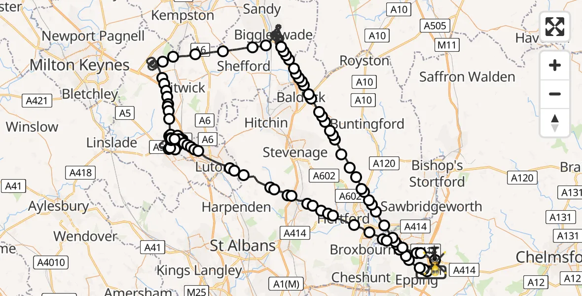 Flight route Police Helicopter North Weald Airfield - North Weald Airfield, 29 July 2026, 00:08