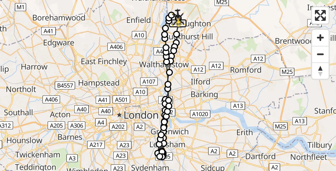 Flight route Police Helicopter Sewardstonebury - Sewardstonebury, 29 July 2026, 00:51