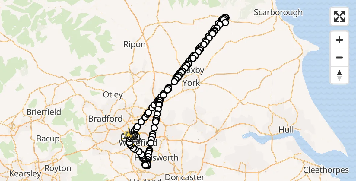 Flight route Police Helicopter East Ardsley - East Ardsley, 29 July 2026, 03:03