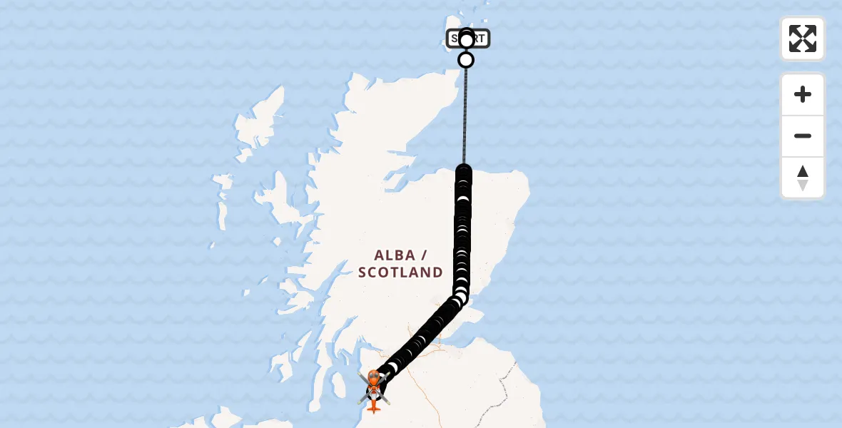 Flight route Coastguard Helicopter Kirkwall Airport - Glasgow Prestwick Airport, 29 July 2026, 03:04