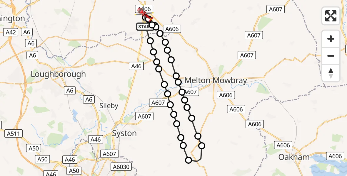 Flight route Air Ambulance Helicopter Rushcliffe - Rushcliffe, 29 July 2026, 06:16