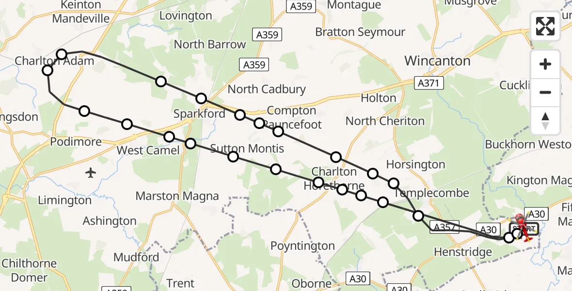Flight route Air Ambulance Helicopter Henstridge Airfield - Henstridge Airfield, 29 July 2026, 06:57