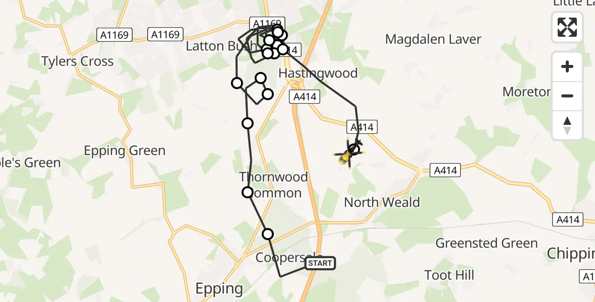 Flight route Police Helicopter Coopersale - North Weald Airfield, 29 July 2026, 07:18