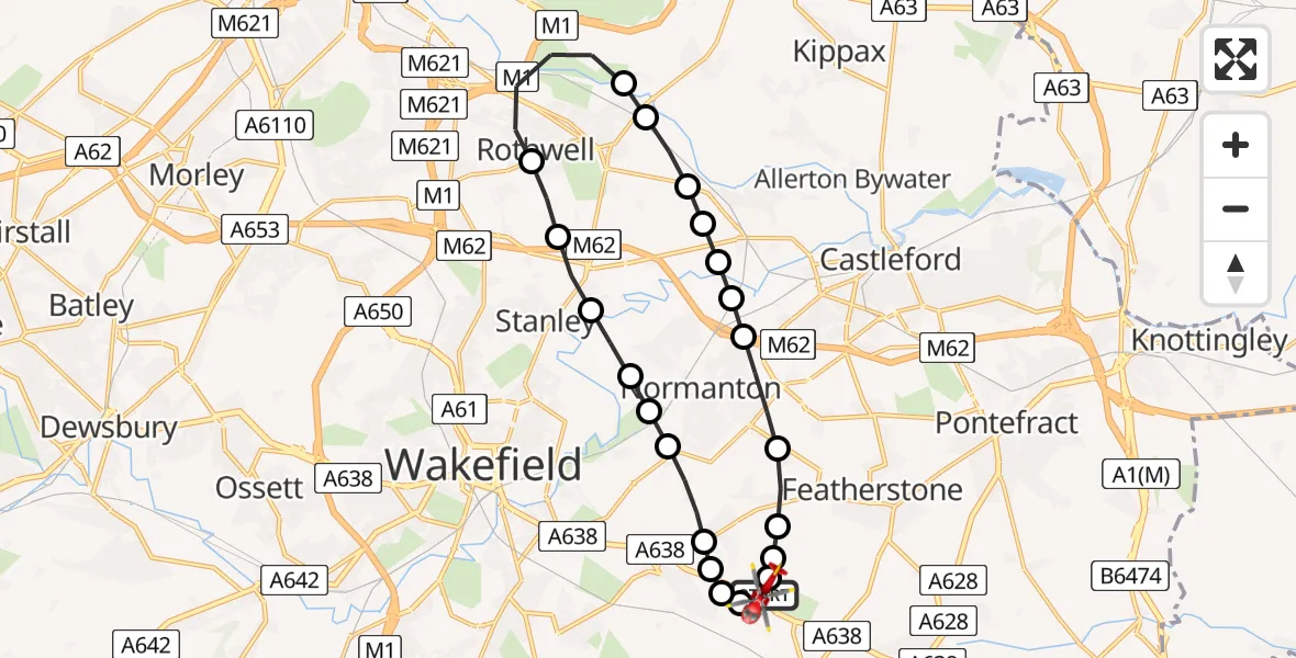 Flight route Air Ambulance Helicopter YAA Nostell Helicopter Port - YAA Nostell Helicopter Port, 29 July 2026, 08:02