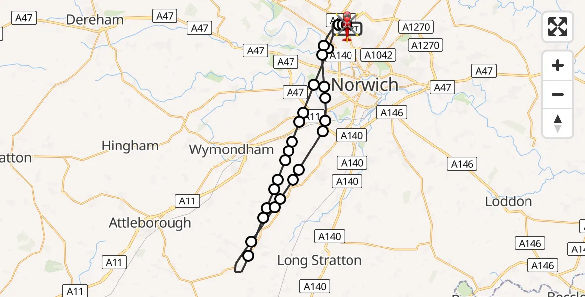 Flight route Air Ambulance Helicopter Norwich Airport - Norwich Airport, 29 July 2026, 08:29