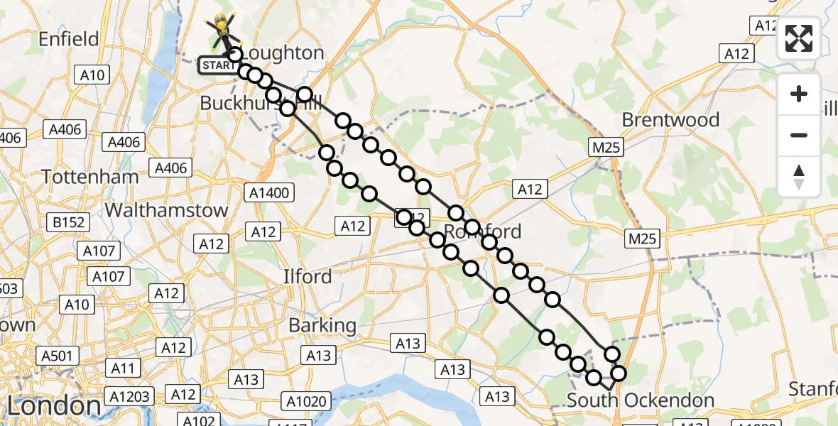 Flight route Police Helicopter Sewardstonebury - Metropolitan Police Air Support Unit Lippitts Hill, 29 July 2026, 08:41