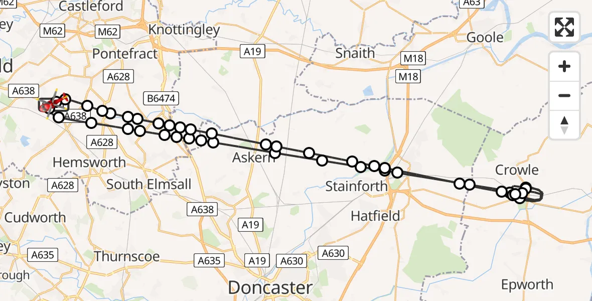 Flight route Air Ambulance Helicopter YAA Nostell Helicopter Port - YAA Nostell Helicopter Port, 29 July 2026, 08:47
