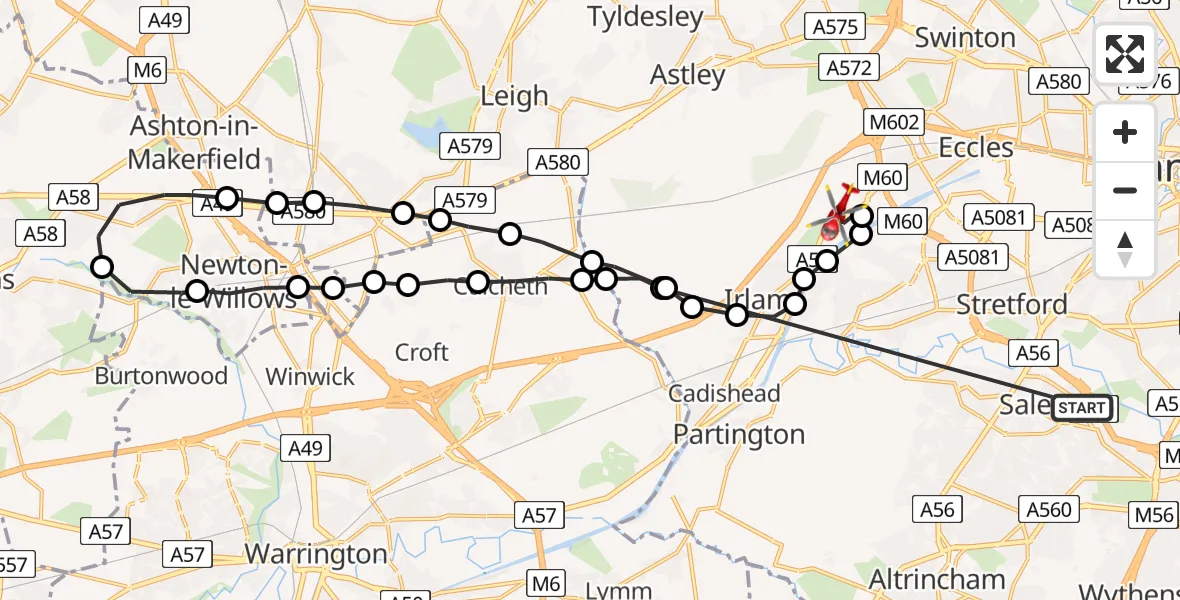 Flight route Air Ambulance Helicopter Sale - Manchester Barton Aerodrome, 29 July 2026, 09:14