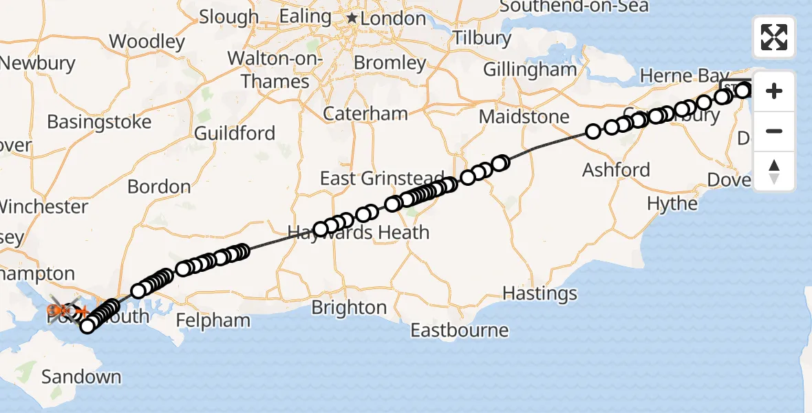 Flight route Coastguard Helicopter Manston Airport - Solent Airport, 29 July 2026, 09:17