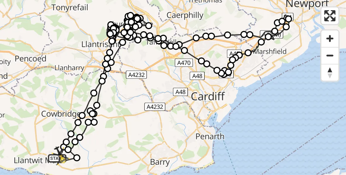Flight route Police Helicopter Boverton - Boverton, 29 July 2026, 09:51