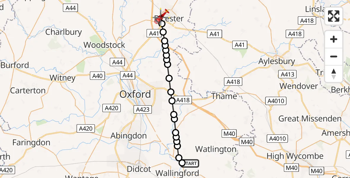 Flight route Air Ambulance Helicopter RAF Benson - Bicester, 29 July 2026, 10:12