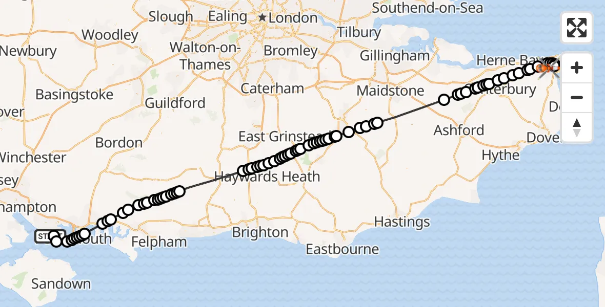Flight route Coastguard Helicopter Solent Airport - Manston Airport, 29 July 2026, 10:16