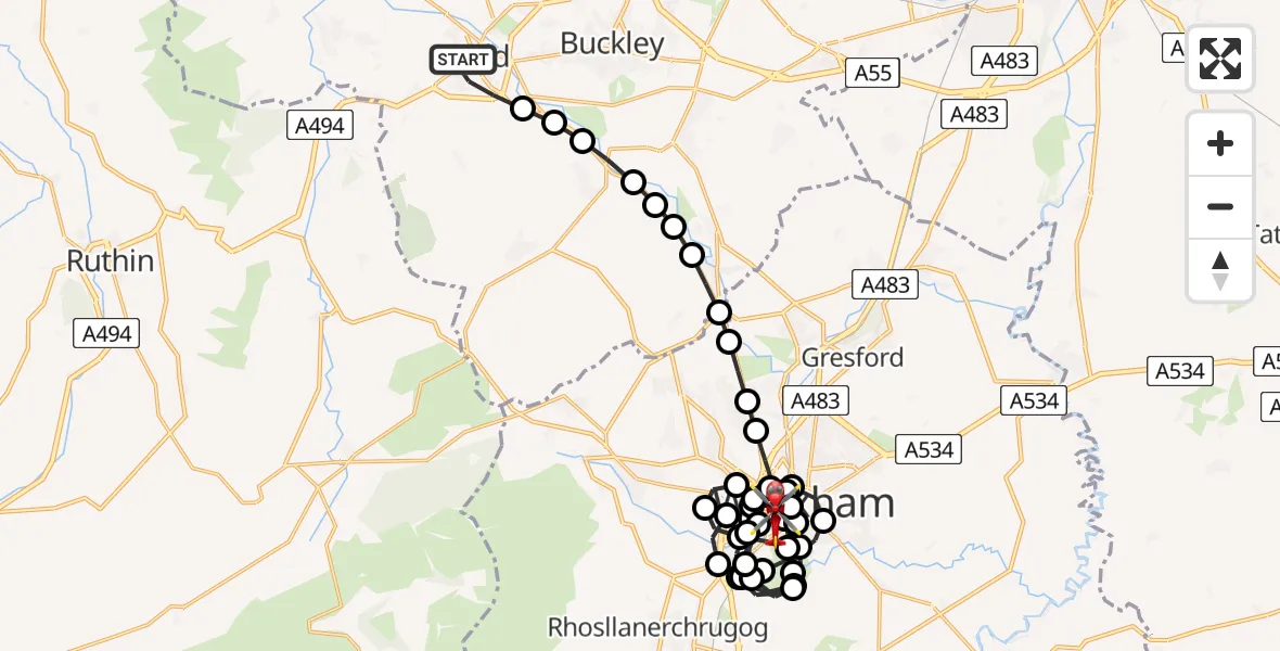 Flight route Air Ambulance Helicopter Mold - Felin Puleston, 29 July 2026, 10:27