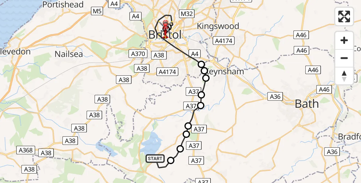 Flight route Air Ambulance Helicopter West Harptree - Bristol Royal Infirmary, 29 July 2026, 10:55