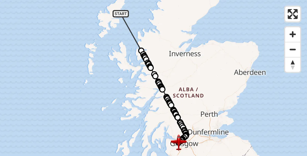Flight route Air Ambulance Aircraft Inner Seas - Glasgow Airport, 29 July 2026, 11:56