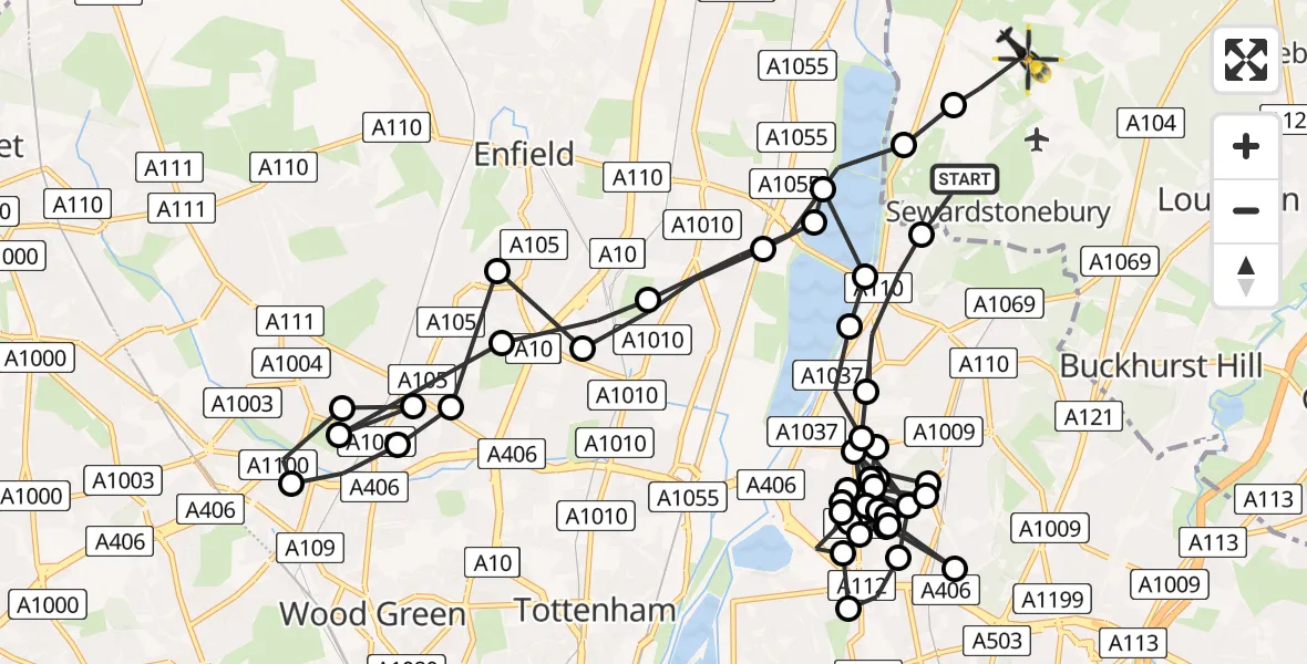 Flight route Police Helicopter Chingford - Epping Forest, 29 July 2026, 12:04