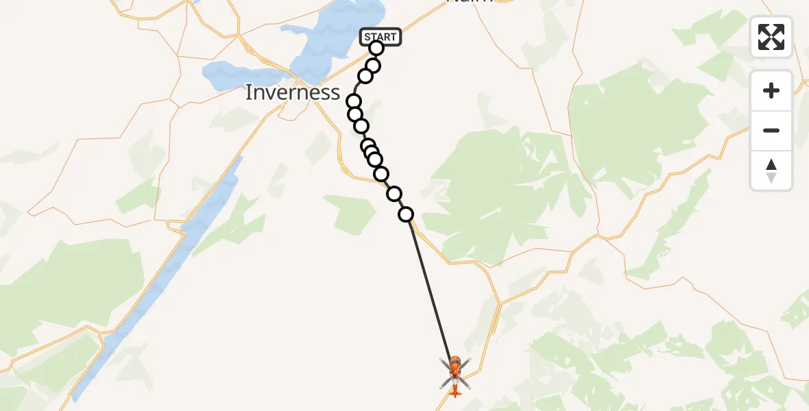 Flight route Coastguard Helicopter Inverness Airport - Highland, 29 July 2026, 12:29