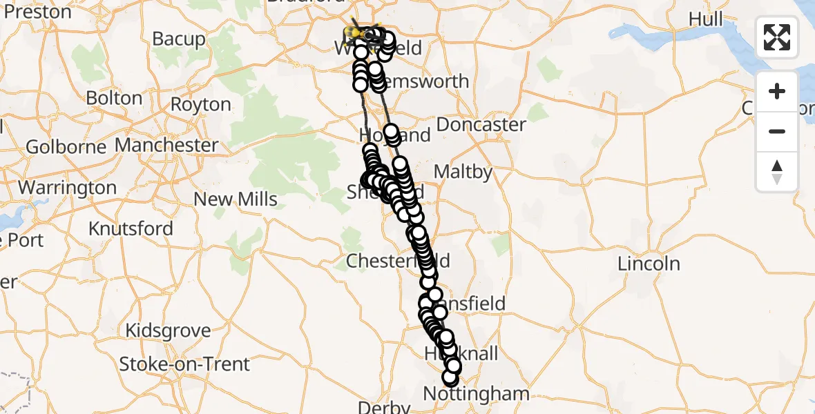 Flight route Police Helicopter East Ardsley - East Ardsley, 29 July 2026, 12:58