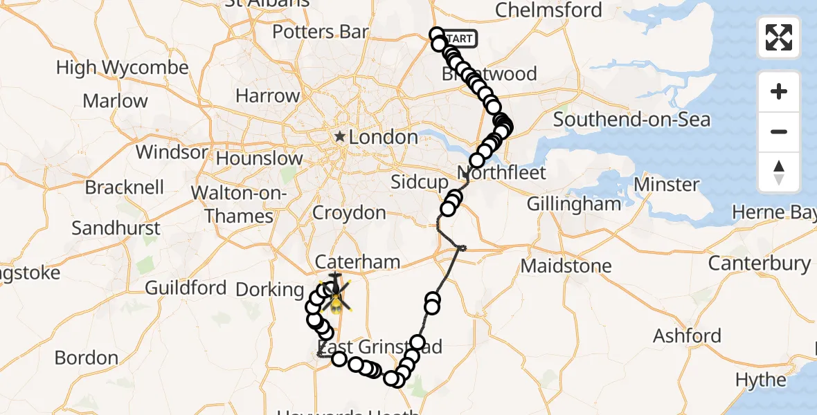 Flight route Police Helicopter Toot Hill - South Nutfield, 29 July 2026, 13:02