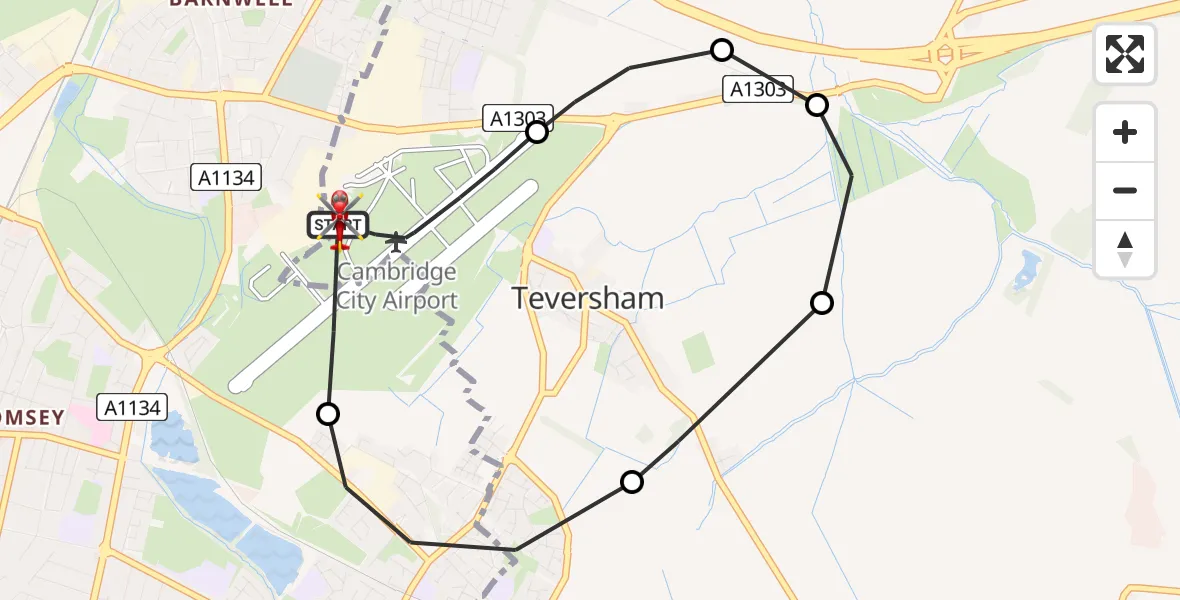 Flight route Air Ambulance Helicopter Cambridge City Airport - Cambridge City Airport, 29 July 2026, 13:39