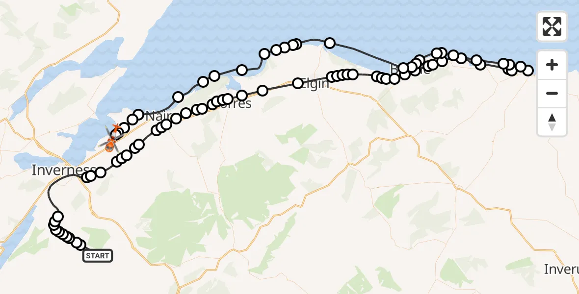 Flight route Coastguard Helicopter Highland - Inverness Airport, 29 July 2026, 13:41