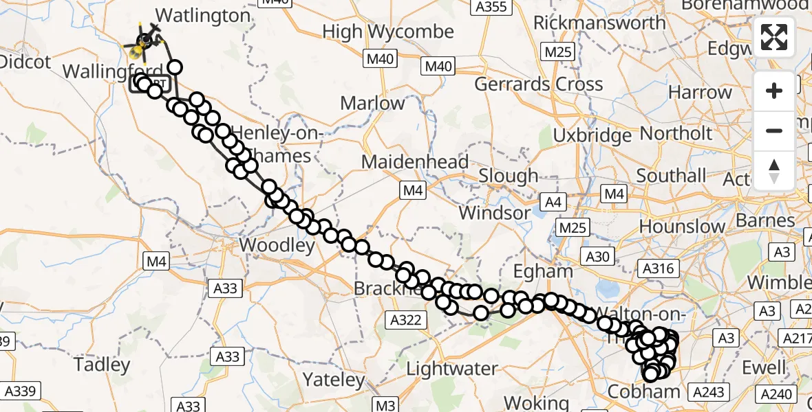Flight route Police Helicopter South Oxfordshire - RAF Benson, 29 July 2026, 14:03