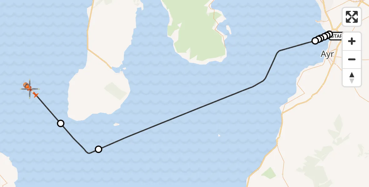 Flight route Coastguard Helicopter Glasgow Prestwick Airport - Inner Seas, 29 July 2026, 14:11