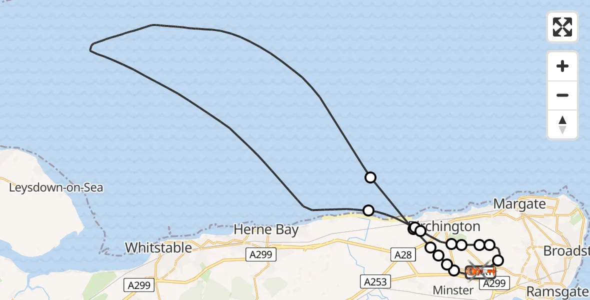Flight route Coastguard Helicopter Manston Airport - Manston Airport, 29 July 2026, 14:22