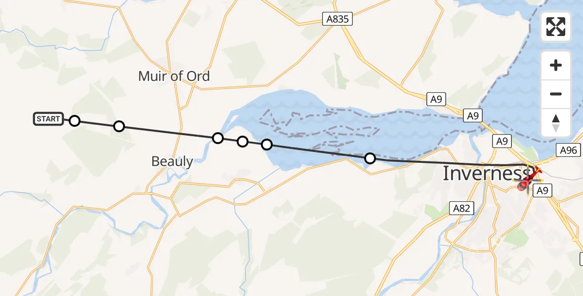 Flight route Air Ambulance Helicopter Highland - Inverness, 29 July 2026, 14:41
