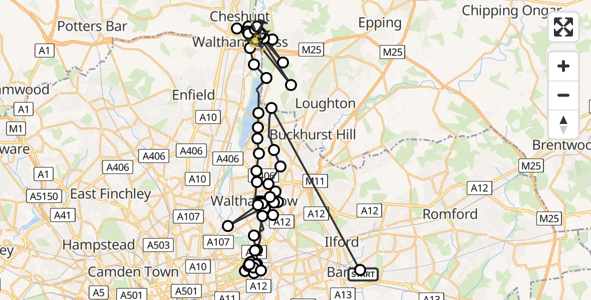 Flight route Police Helicopter Thames View - Epping Forest, 29 July 2026, 14:42