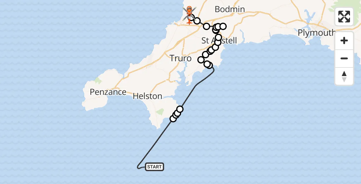 Flight route Coastguard Helicopter English Channel - Cornwall Airport Newquay, 29 July 2026, 14:43