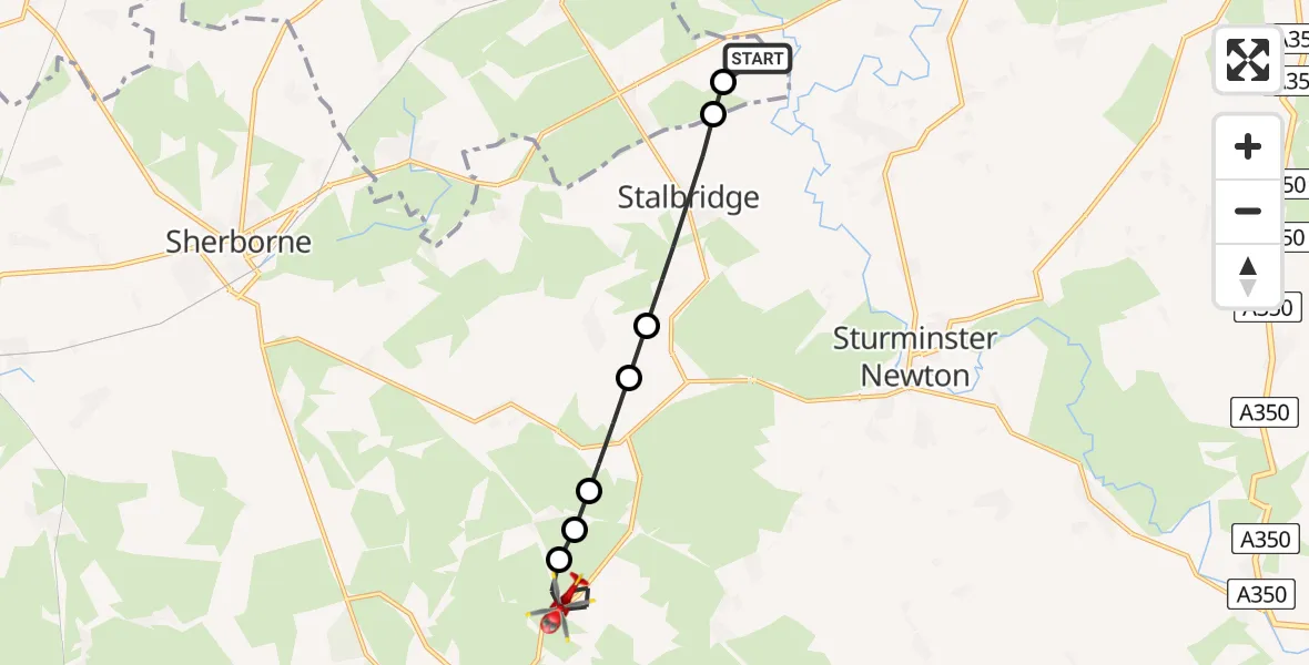 Flight route Air Ambulance Helicopter Henstridge Airfield - Pulham, 29 July 2026, 14:57