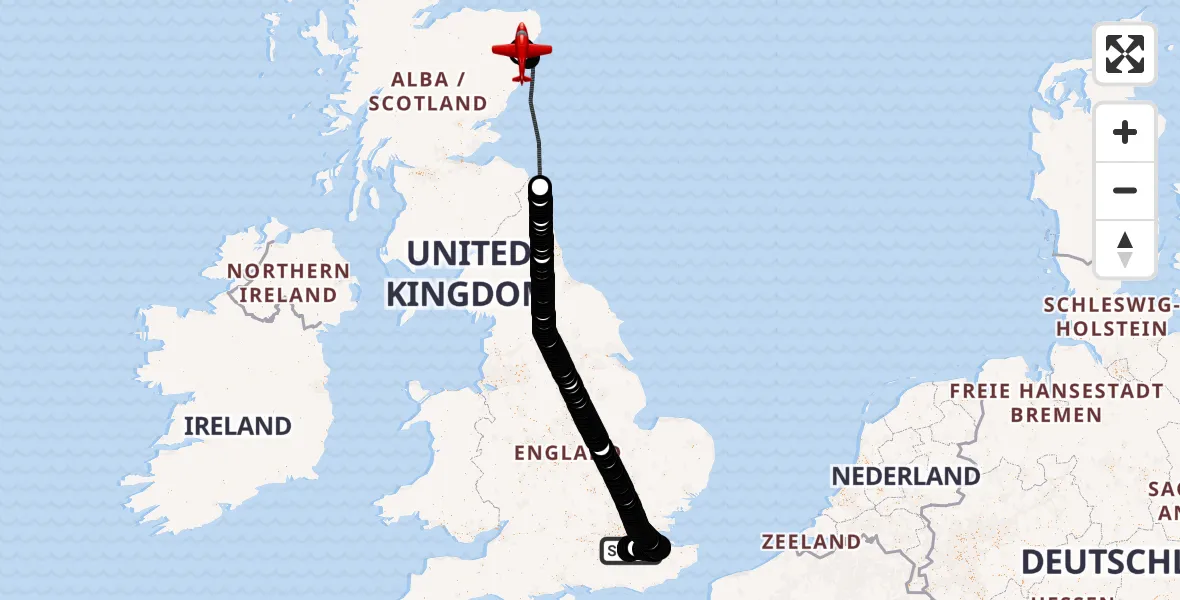 Flight route Air Ambulance Aircraft London Biggin Hill Airport - Aberdeen International Airport, 29 July 2026, 16:11