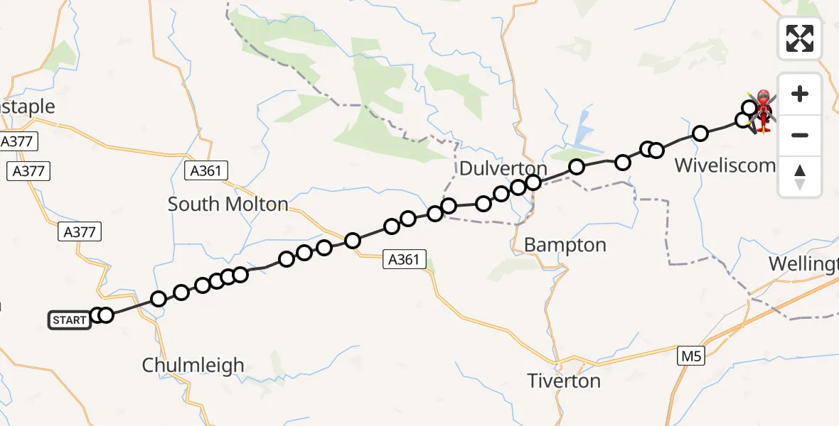 Flight route Air Ambulance Helicopter Roborough - Glebe Farm Airstrip, 29 July 2026, 16:17
