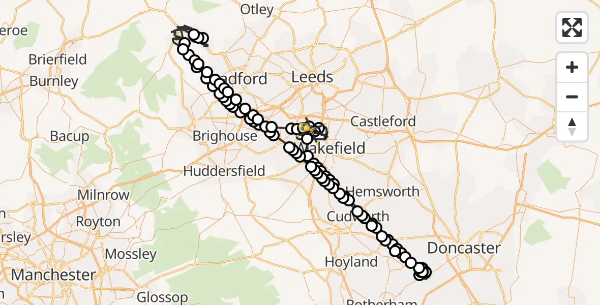 Flight route Police Helicopter East Ardsley - East Ardsley, 29 July 2026, 16:43