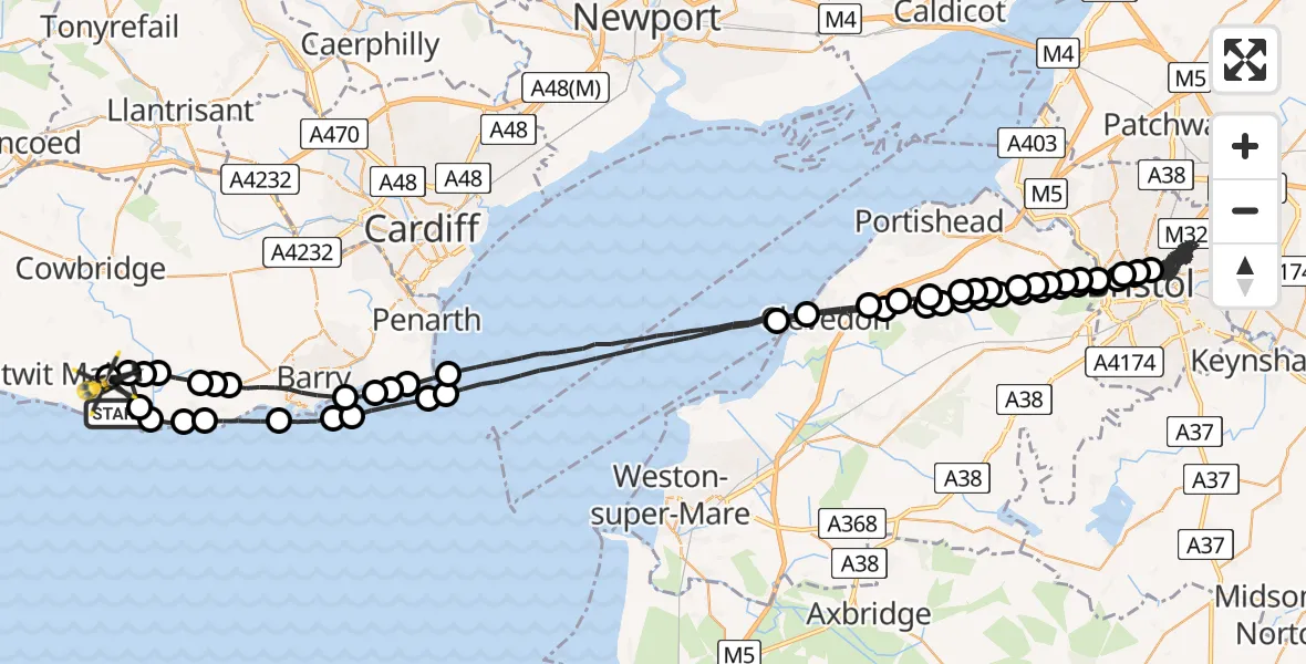 Flight route Police Helicopter Gileston - MOD St Athan, 29 July 2026, 17:02