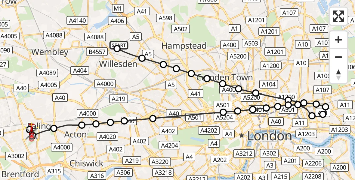 Flight route Air Ambulance Helicopter Dollis Hill - Ealing, 29 July 2026, 17:07
