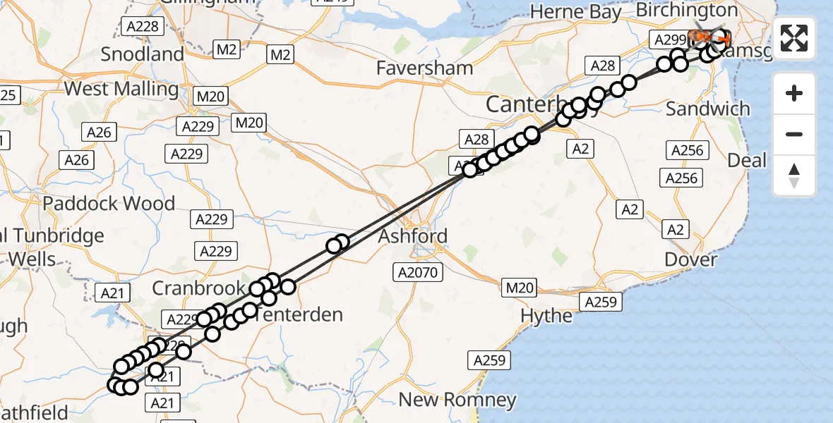 Flight route Coastguard Helicopter Manston Airport - Manston Airport, 29 July 2026, 17:37