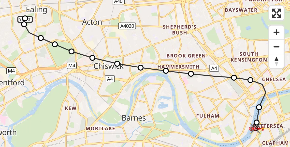 Flight route Air Ambulance Helicopter Ealing - London Heliport, 29 July 2026, 17:41