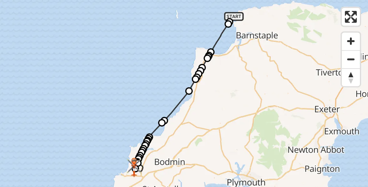 Flight route Coastguard Helicopter Bristol Channel - Cornwall Airport Newquay, 29 July 2026, 17:42