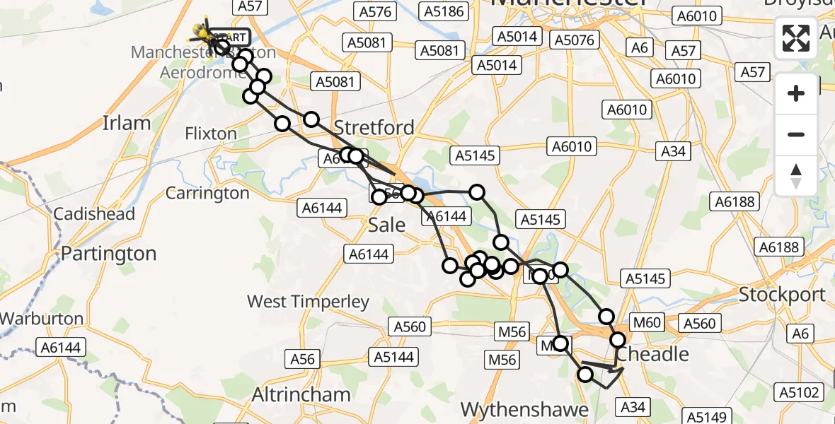 Flight route Police Helicopter Manchester Barton Aerodrome - Irlam, 29 July 2026, 18:32