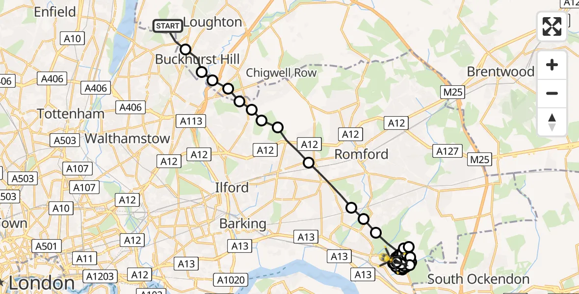 Flight route Police Helicopter Sewardstonebury - Rainham, 29 July 2026, 18:33