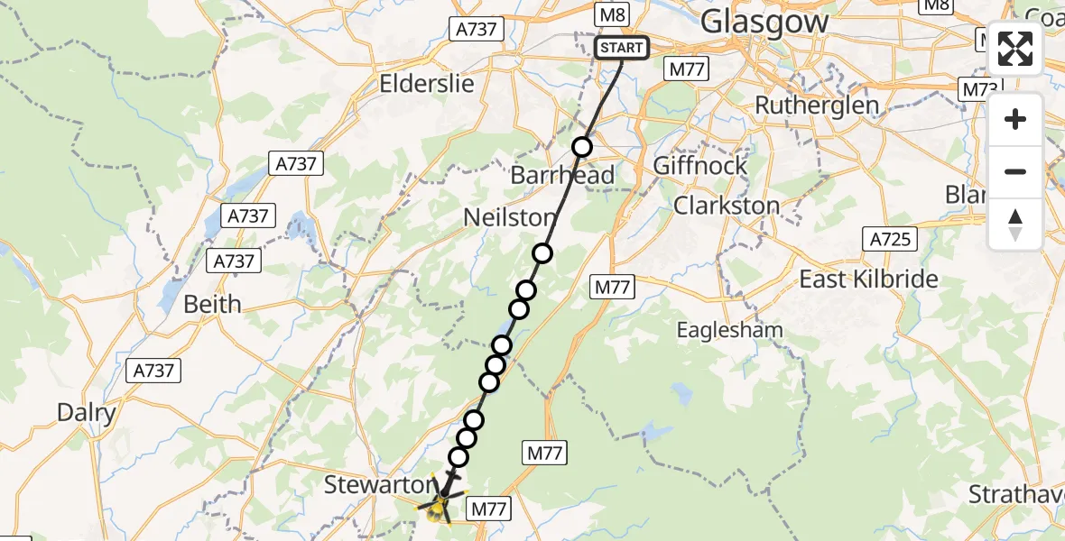 Flight route Police Helicopter Glasgow - Fenwick, 29 July 2026, 18:46